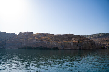Fototapeta na wymiar Rumkale Castle view from Euphrates River.