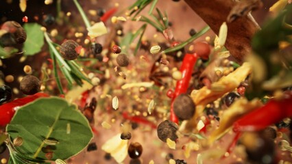 Freeze Motion of Flying Various Kind of Spices.