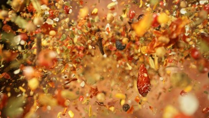 Freeze Motion of Flying Various Kind of Spices.