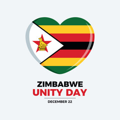 Unity Day Zimbabwe poster vector illustration. Flag of Zimbabwe in heart shape icon vector isolated on a gray background. Zimbabwe Flag graphic design element. December 22. Important day
