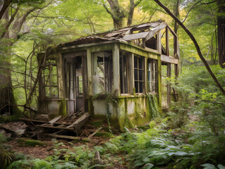 Dilapidated shelters in post-apocalyptic times