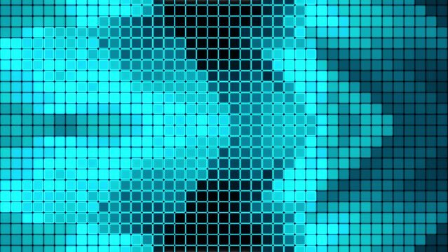 Abstract loop digital technology glow blue digital grid line circle distort mosaic tile pattern technology animaiton background.  Small blinking shining squared with flicker electrical line. 