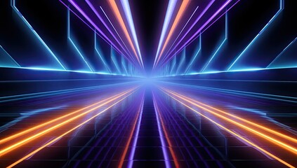 3D technology abstract neon background, empty space scene, virtual reality, cyber future sci-fi background, spotlight, colorful geometry