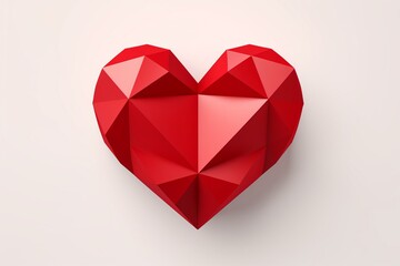 Naklejka na ściany i meble Illustration of red textured heart in japan origami style. Paper heart on white background