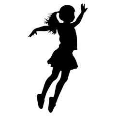 Child jumping vector silhouette, child playing vector silhouette white background