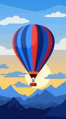 Fototapeta na wymiar a hot air balloon over mountainous terrain. Generative AI