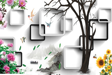 3D wallpaper, jewelry flowers on silk background. Celebration 3d background mural interior design © Aleemmughal