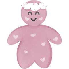 Smiling pink cookie boy with white hearts