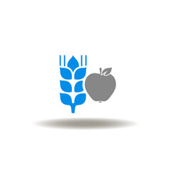 Vector illustration of grain wheat and apple. Icon of dietary food. Sign of agriculture. Symbol of diet.