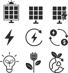 Green energy icon pack, energy concept simple illustration for website, flyer, banner, online store.