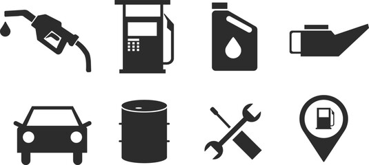 A simple set of gas station related editable vector illustrations. - obrazy, fototapety, plakaty