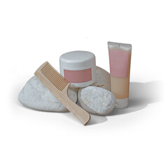 Beauty and facial care products for the spa with transparent background and natural shadow