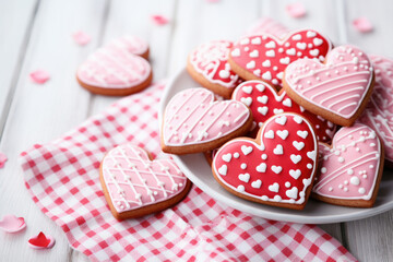 Heart-shaped cookies , pink theme, Valentine's Day 