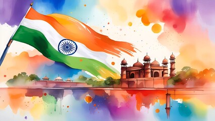 Watercolor painting of india republic day. - obrazy, fototapety, plakaty