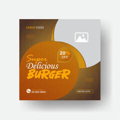 Simple banner frame for food promotion on social media, burger social media feed post template