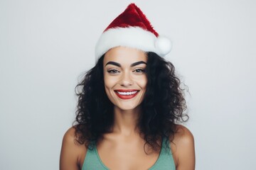 Beautiful Brazilian Woman In Santa Hat On White Background