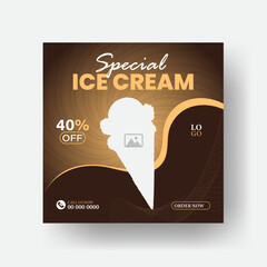 Special promotion for ice cream social media food menu post template, editable square banner design, web banner ads, vector illustration.