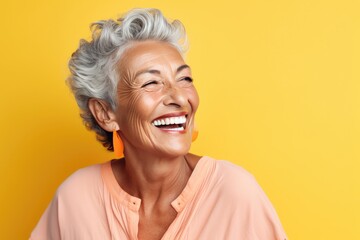 Happy Old Brazilian Woman On Pastel Background