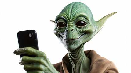 Green alien taking a selfie