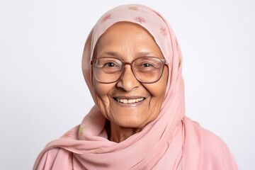 Happy Old Pakistani Woman On White Background