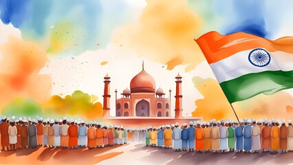 Watercolor republic day of india. - obrazy, fototapety, plakaty