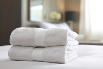 Fresh Towels Arranged On Hotel Bed, Perfect For Accommodation