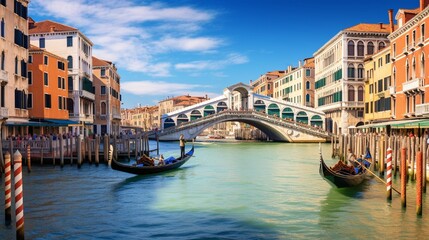 Obraz premium Romantic spring scene colorful morning panorama with Bridge Picturesque city traveling concept background. 