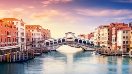 Fototapeta na wymiar Romantic spring scene colorful morning panorama with Bridge Picturesque city traveling concept background.