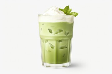 Refreshing Iced Matcha Latte On Transparent Background