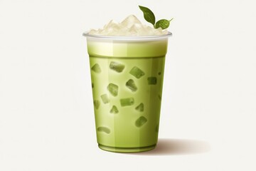 Refreshing Iced Matcha Latte On Transparent Background Copy Space