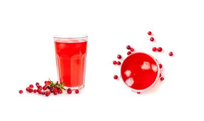 Cold Lingonberry Drink, Iced Cowberry Tea, Refreshing Cranberry Cocktail, Berry Mors, Red Berries Juice © ange1011