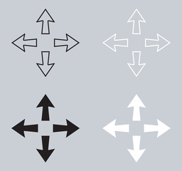 Set of Outward arrow icon. Four Arrows icon sign symbol in trendy flat style. Arrow pointing outward vector icon illustration isolated on gray background