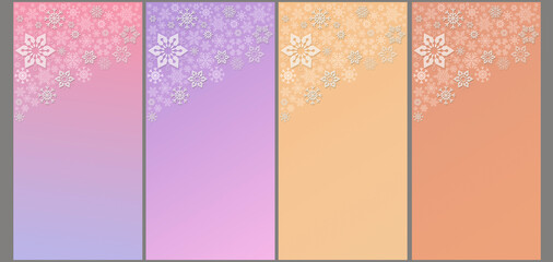 Set of gradient Christmas, New Year, winter backgrounds with snowflakes. For greeting cards, price tags, web.