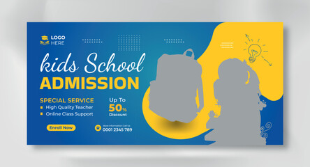 Kids school education admission timeline cover layout and web banner template - obrazy, fototapety, plakaty