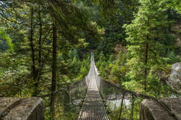 View from the suspension bridge over Dudh Koshi River during trekking to Namche Bazar, Solukhumbu, Nepal.