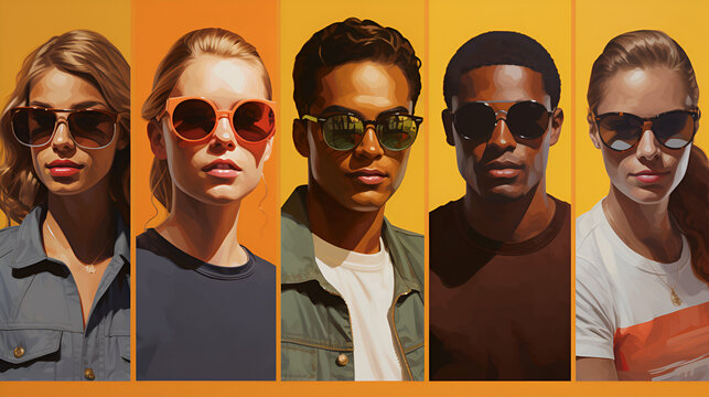 5 different models wearing sunglasses