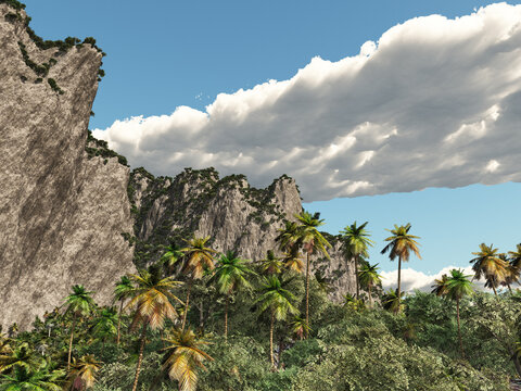 Felsige Landschaft mit Palmen