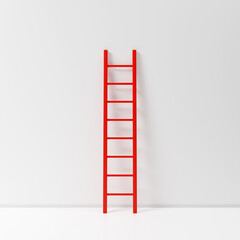 Red ladder near wall. White wall with steps. Staircase as metaphor for personal growth. Career...