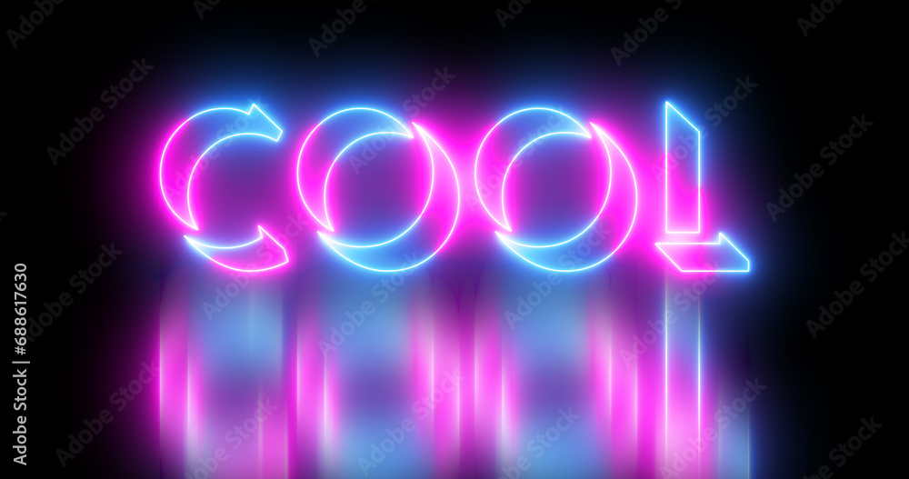 Fototapete neon-colored cold word text illustration with a glowing neon color moving outline on a dark backgrou