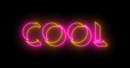 Neon-colored Cold word text illustration with a glowing neon color moving outline on a dark background in high-resolution. Easy to use.