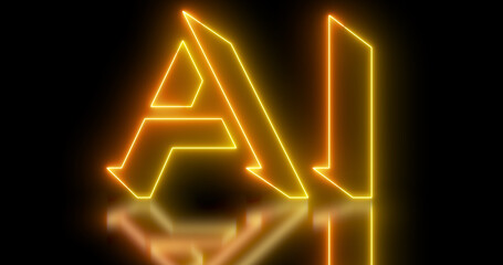 Neon-colored AI(Artificial Intelligence) word text illustration with a glowing neon-colored outline on a dark background in high resolution. Easy to use.