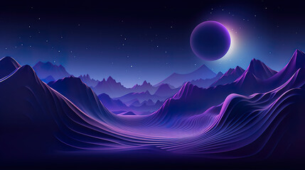 Mountain Landscape with Moon in Sky. Generative Ai