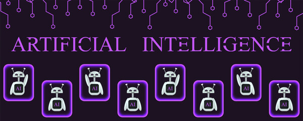 Frame 3d Artificial Intelligence Character in light square on black background with copy space. Chat Robot collection. Vector illustration can used web site, banner, poster and social media.