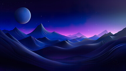 Fototapeta na wymiar Mountain Landscape with Moon in Sky. Generative Ai