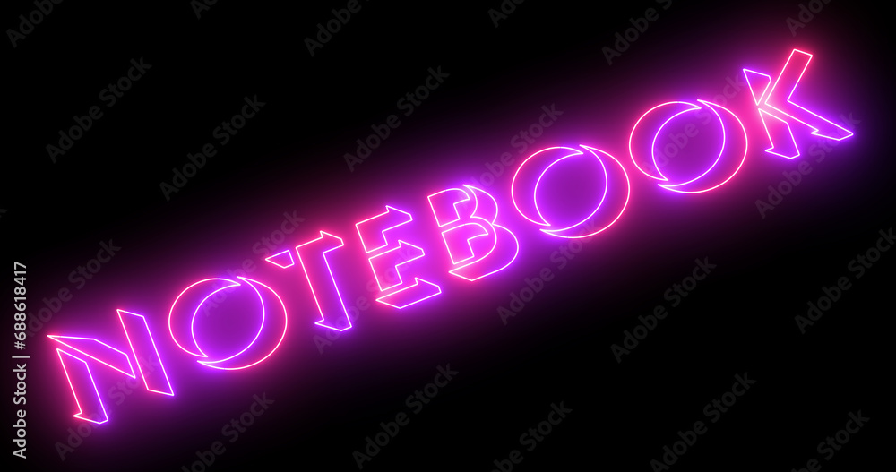 Fototapete neon-colored notebook word text illustration with a glowing neon-colored outline on a dark backgroun