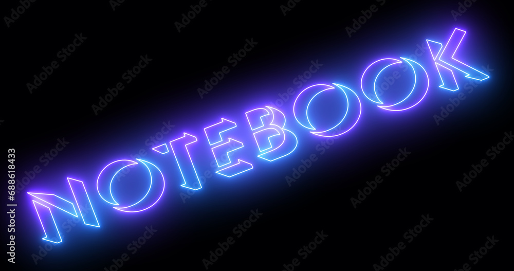 Fototapete neon-colored notebook word text illustration with a glowing neon-colored outline on a dark backgroun