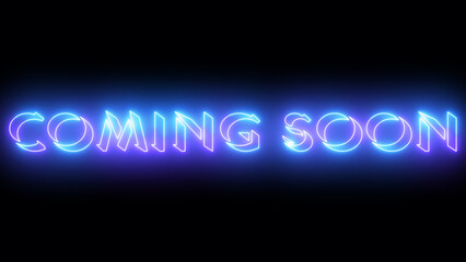 Movie Trailer Coming Soon Text Revealed. Neon-colored Coming Soon word text illustration with a glowing neon-colored outline on a dark background in high-resolution.