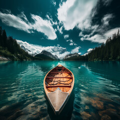 Canoe on the lake with mountain view beautiful, calm