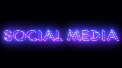 Neon-colored Social Media word text illustration with a glowing neon-colored moving outline on a dark background in high resolution. Technology video material illustration. Easy to use.