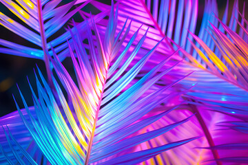 Abstract neon colored palm leaves